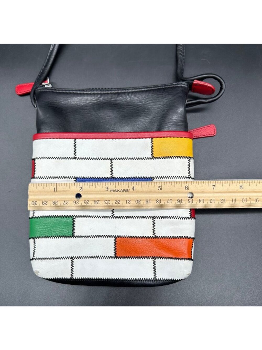 Vintage Crossbody Purse ILI Soft Leather Geometric Color Blocks 1980s Retro Bag - Picture 9 of 10